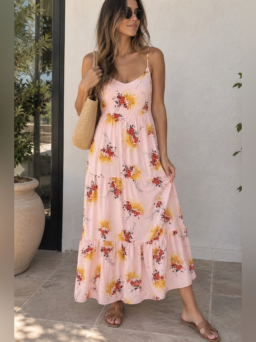 J.Crew Pink Floral Tiered Maxi Dress | Flowy Boho Summer Dress | Size 00